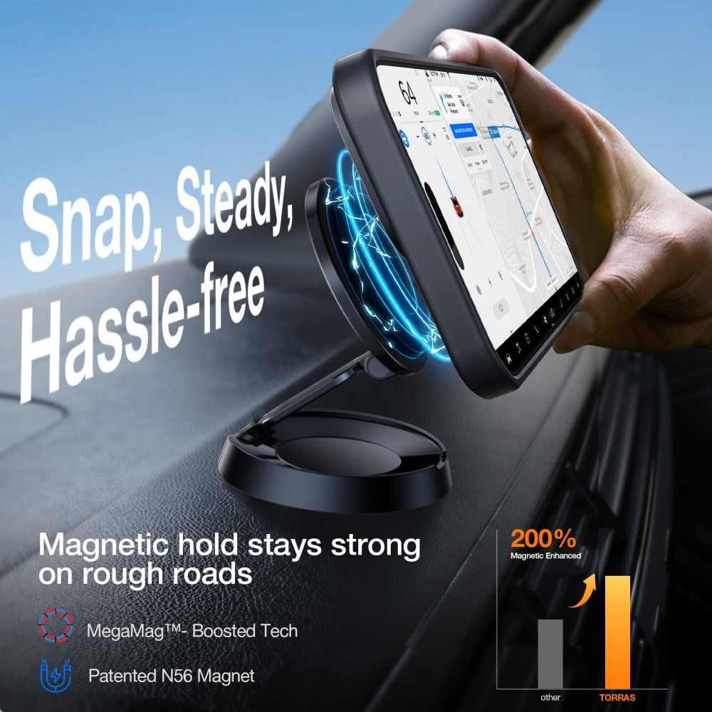 TORRAS iPhone 16 Hybrid Deksel m. Ståfunksjon - MagSafe Kompatibel - Svart