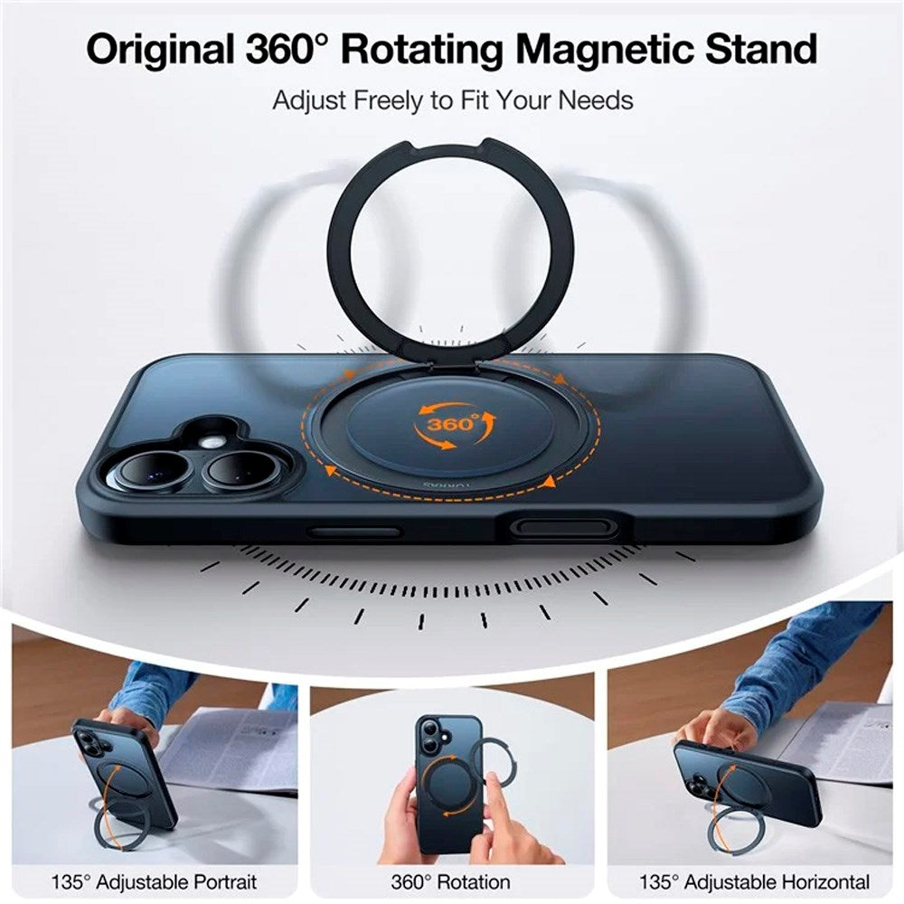 TORRAS iPhone 16 Fleksibelt Plast Deksel m. Ringstativ - MagSafe Kompatibel - Svart