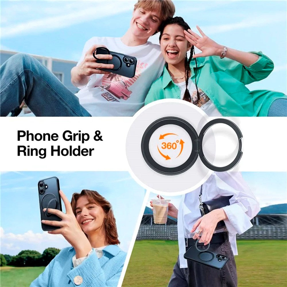 TORRAS iPhone 16 Fleksibelt Plast Deksel m. Ringstativ - MagSafe Kompatibel - Svart