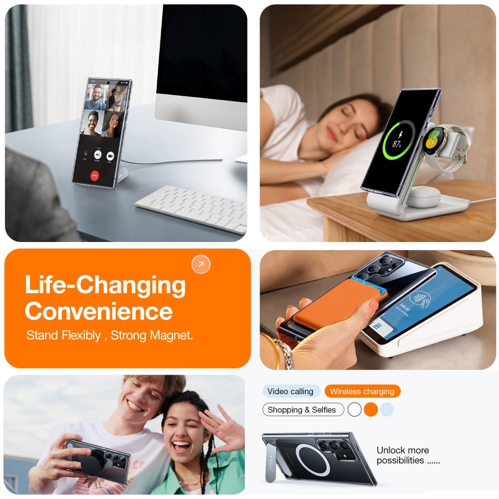 TORRAS Samsung Galaxy S24 Ultra Hybrid Deksel m. Kickstand - MagSafe Kompatibel - Gjennomsiktig