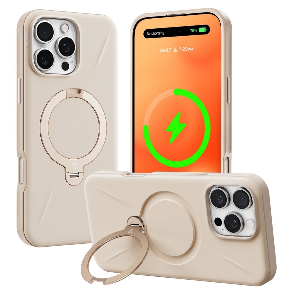 TORRAS iPhone 16 Pro Fleksibelt Plast Deksel m. Ring Kickstand - Beige