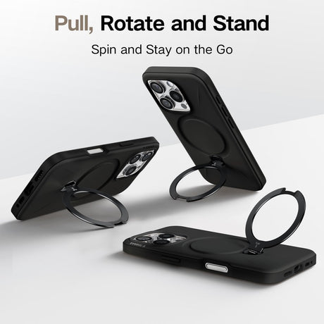 TORRAS iPhone 16 Pro Max Fleksibelt Plast Deksel m. Ring Kickstand - MagSafe Kompatibel - Svart