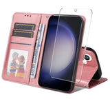 EIDERWOOD Samsung Galaxy S25 / S24 2-i-1 Kunstskinn Flip Deksel med Skjermbeskyttelsesglass - Rosa