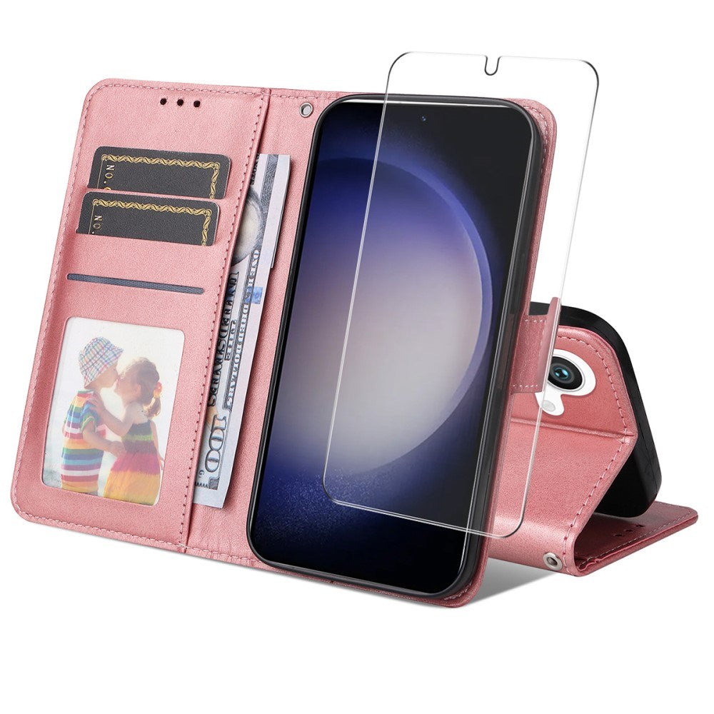 EIDERWOOD Samsung Galaxy S25+ (Plus) / 24+ (Plus) 2-i-1 Kunstskinn Flip Deksel med Skjermbeskyttelsesglass - Rosa