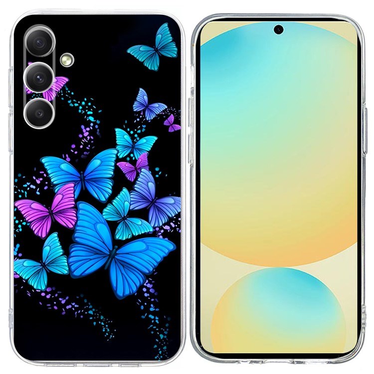 EIDERWOOD Samsung Galaxy S25 FE Fleksibelt Plast Deksel med Motiv - Svart / Blå Sommerfugler