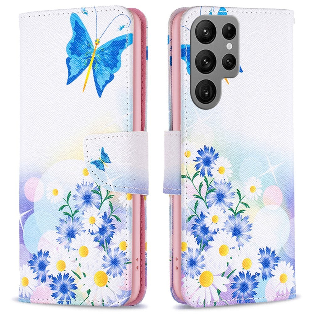 EIDERWOOD Samsung Galaxy S25 Ultra Kunstskinn Deksel med Lommebok og Stativfunksjon - Sommerfugl og Blomster