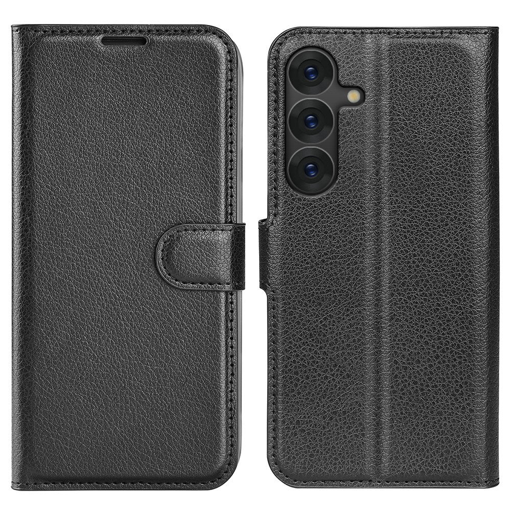 EIDERWOOD Samsung Galaxy S25+ (Plus) Støtsikker Lær Wallet Cover med Litchi Tekstur - Svart