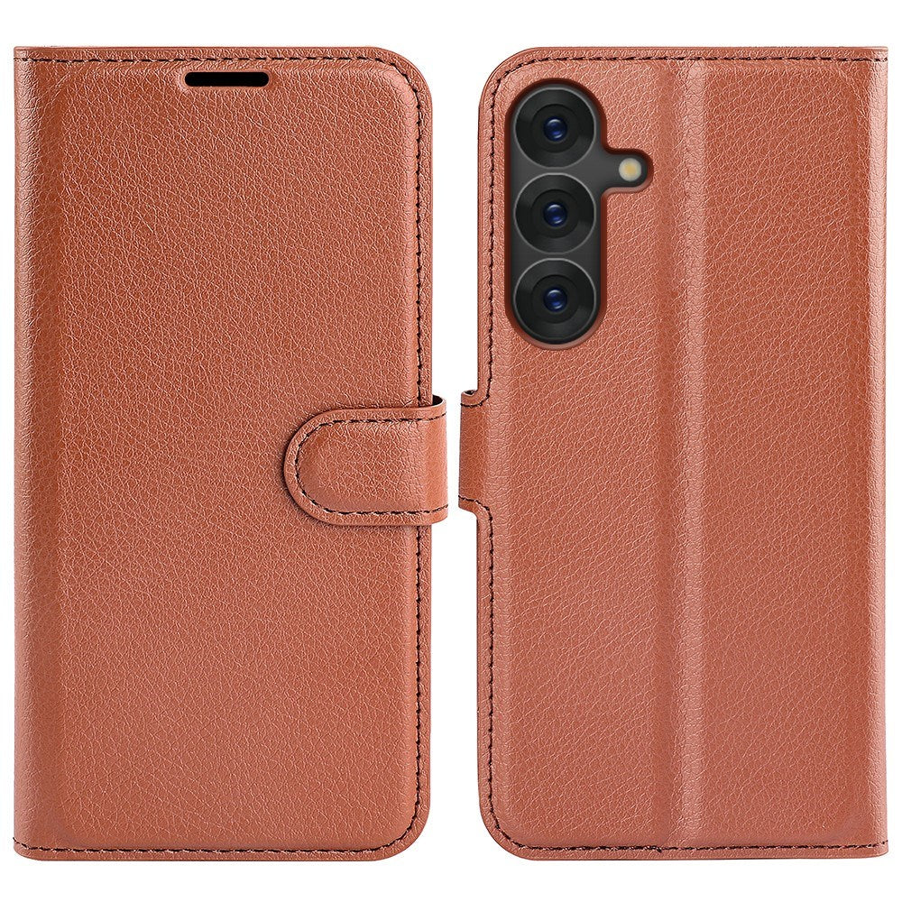 EIDERWOOD Samsung Galaxy S25+ (Plus) Støtsikker Lær Wallet Cover med Litchi Tekstur - Brun