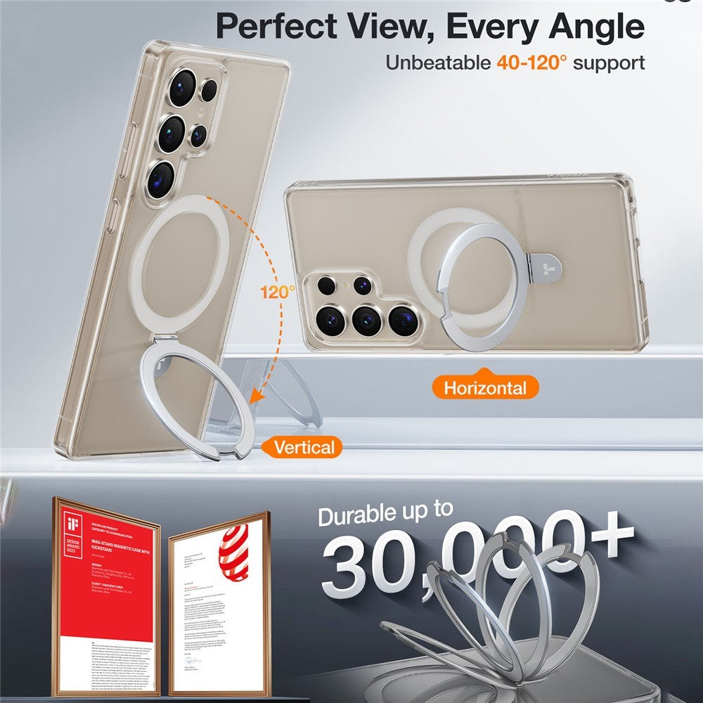 TORRAS Samsung Galaxy S25 Ultra Guardian Ostand Hybrid Deksel m. Kickstand - MagSafe Kompatibel - Gjennomsiktig