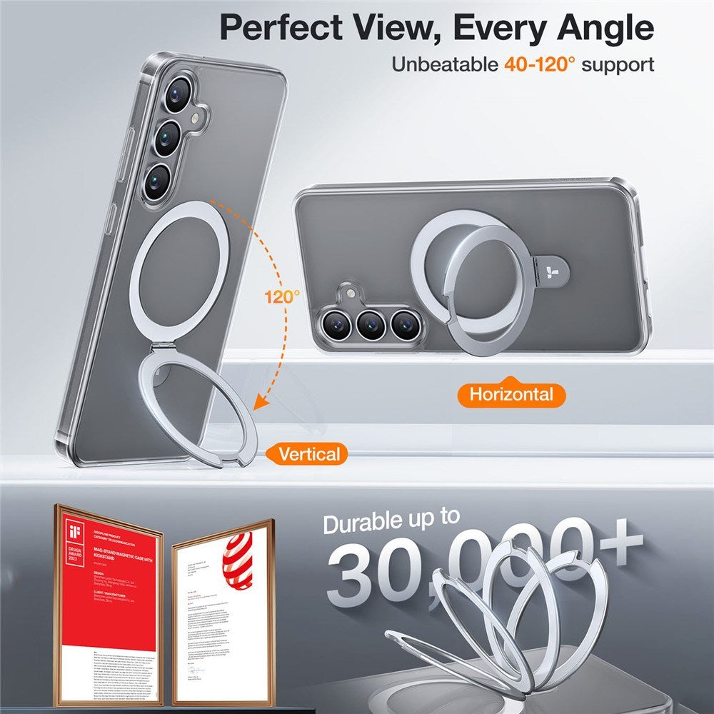 TORRAS Samsung Galaxy S25 Guardian Ostand Hybrid Deksel m. Kickstand - MagSafe Kompatibel - Gjennomsiktig