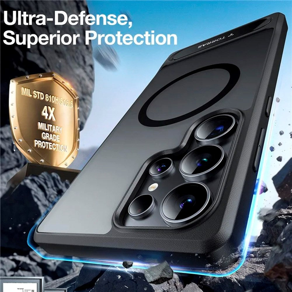 TORRAS Samsung Galaxy S25 Ultra Hybrid Deksel m. Ståfunksjon - MagSafe Kompatibel - Svart