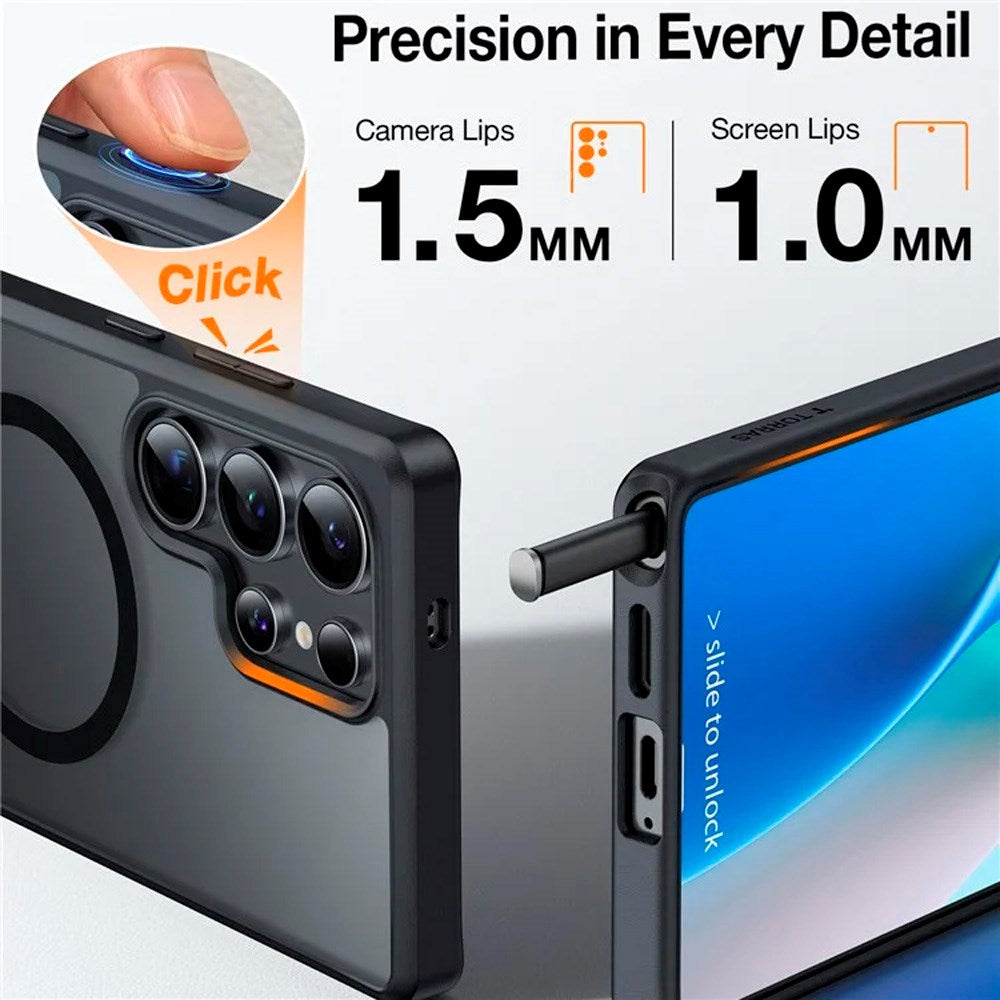 TORRAS Samsung Galaxy S25 Ultra Hybrid Deksel m. Ståfunksjon - MagSafe Kompatibel - Svart