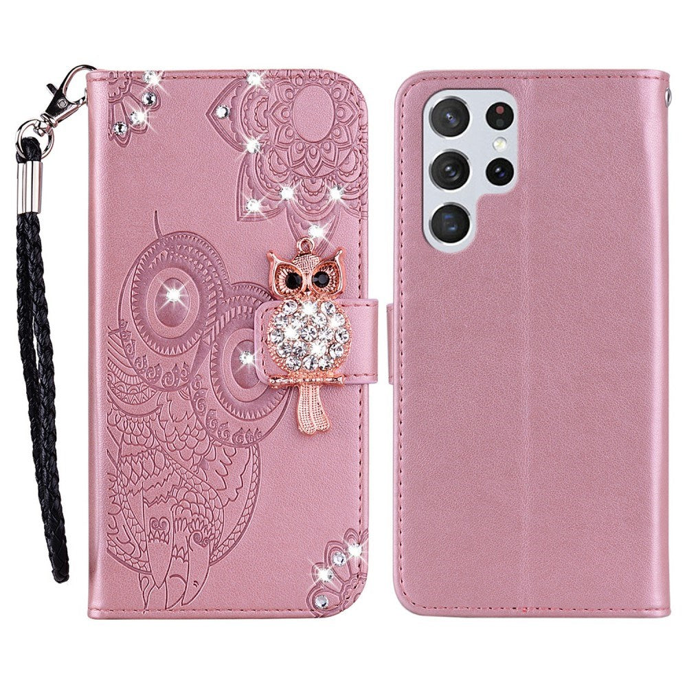 EIDERWOOD Samsung Galaxy S25 Ultra Kunstskinn Flip Deksel m. Uglemotiv - Rosa