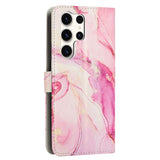 EIDERWOOD Samsung Galaxy S25 Ultra Marmor Mønstret Kunstskinn Flip Deksel m. Stropp - Rosa
