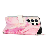 EIDERWOOD Samsung Galaxy S25 Ultra Marmor Mønstret Kunstskinn Flip Deksel m. Stropp - Rosa