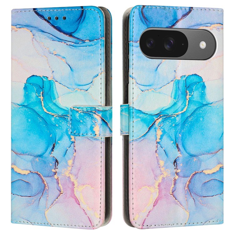 EIDERWOOD Google Pixel 10 / 10 Pro / 9 / 9 Pro Marmor Kunstskinn Flip Deksel m. Stropp - Rosa / Grønn