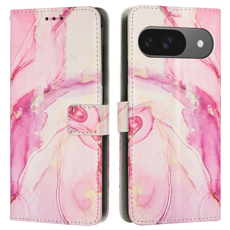 EIDERWOOD Google Pixel 10 / 10 Pro / 9 / 9 Pro Marmor Kunstskinn Flip Deksel m. Stropp - Rose Gold