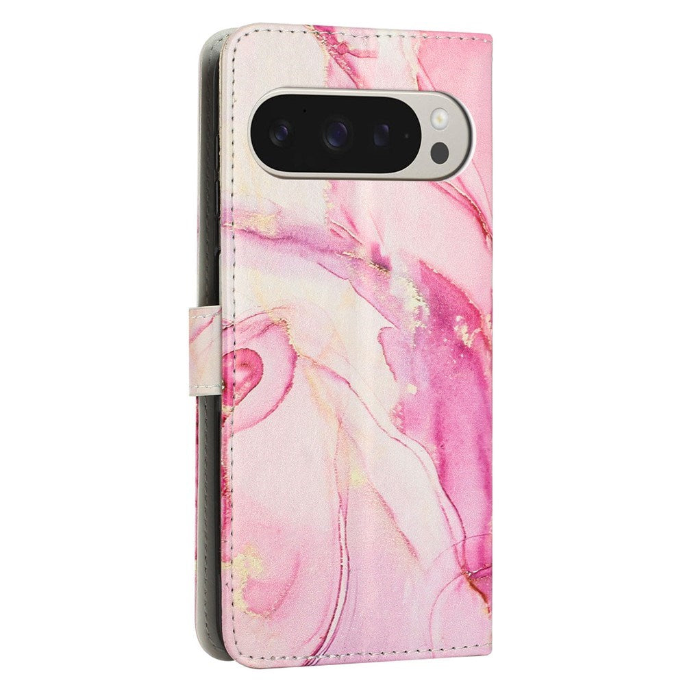 EIDERWOOD Google Pixel 10 Pro XL / 9 Pro XL Marmor Mønstret Kunstskinn Flip Deksel m. Stropp - Rosa