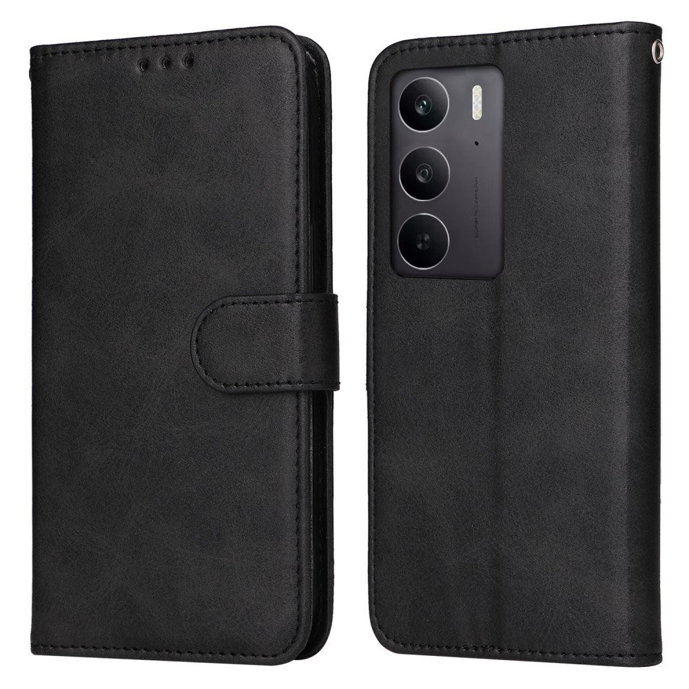 EIDERWOOD Realme 14X (5G) / C75 Kunstskinn Flip Deksel m. Stropp - Svart