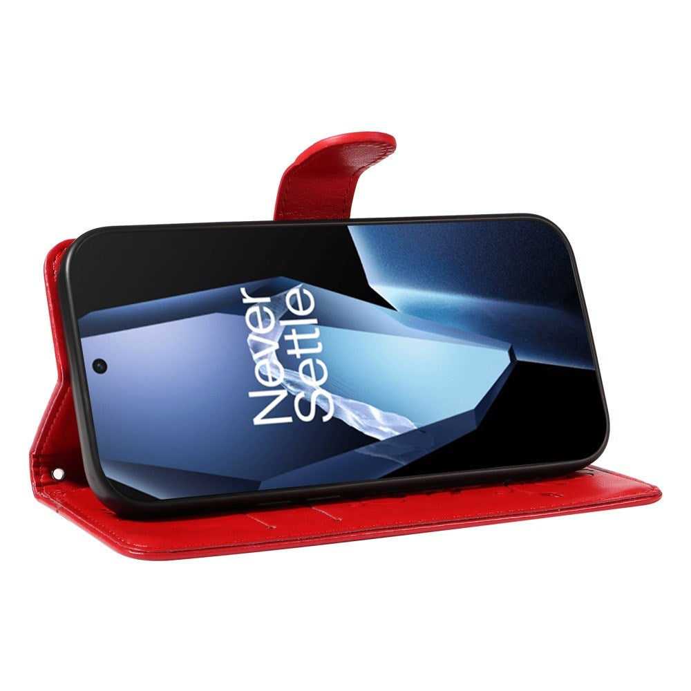 EIDERWOOD OnePlus 13R Flipdeksel med Gravert Motiv - Kortholder og Stativfunksjon - Red