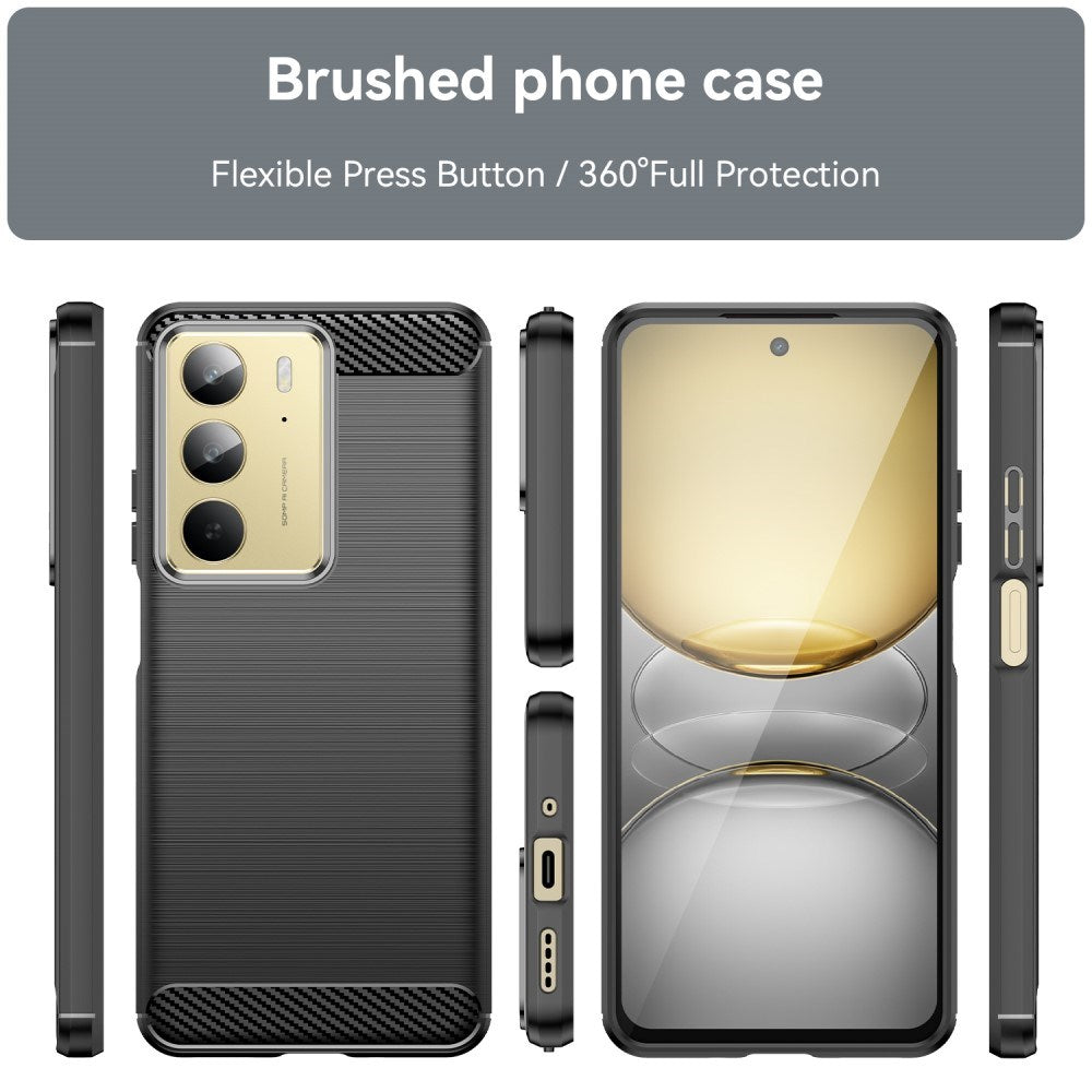 EIDERWOOD Realme C75 Brushed Carbon Fiber Fleksibelt Plast Deksel - Svart