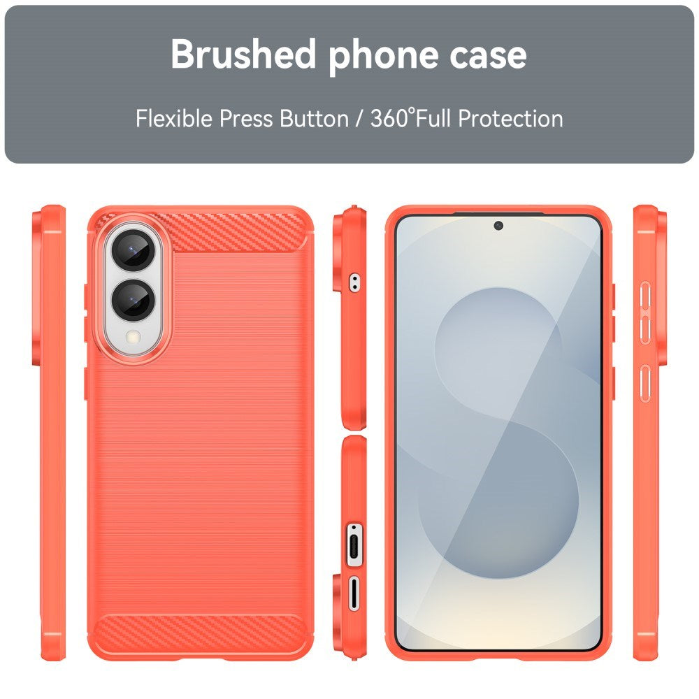 EIDERWOOD Samsung Galaxy S25 Edge Brushed Carbon Fiber Fleksibelt Plast Deksel - Rød