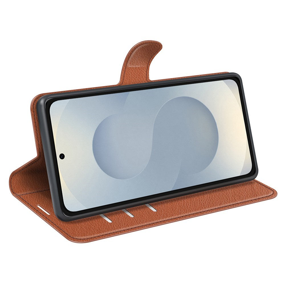 EIDERWOOD Samsung Galaxy S25 Edge Litchi Kunstskinn Flip Deksel med Lommebok - Brun