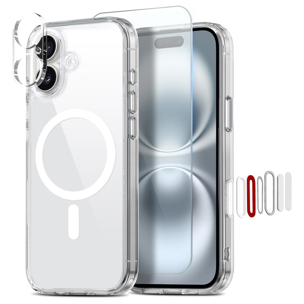 NORTHJO iPhone 16 360° Beskyttelsessett med Kameralinsebeskyttelse & Skjermbeskyttelse & Hybrid Deksel - MagSafe Kompatibel - Gjennomsiktig