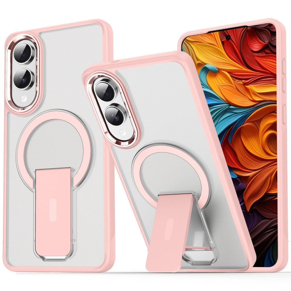 EIDERWOOD Samsung Galaxy S25 Edge Hybrid Deksel med Stativfunksjon - MagSafe Kompatibel - Gjennomsiktig / Rosa