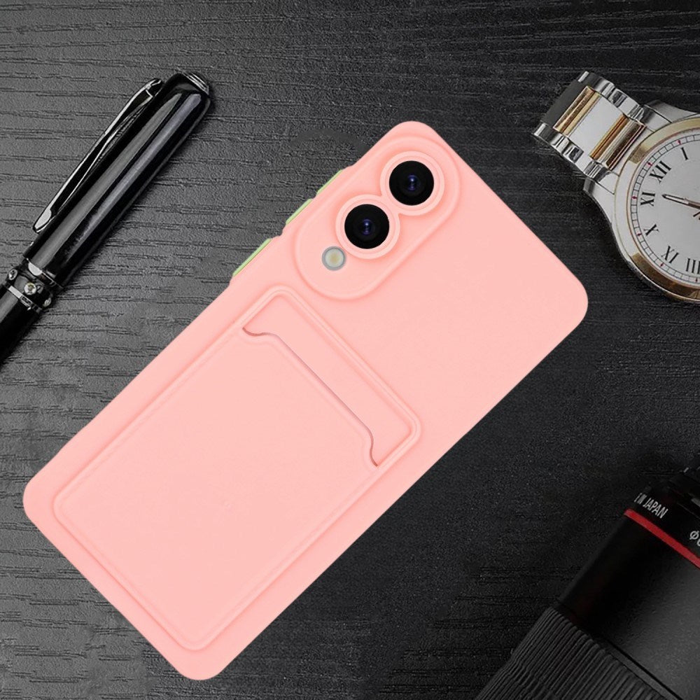 EIDERWOOD Samsung Galaxy S25 Edge Fleksibelt Plast Deksel med Kortholder - Rosa