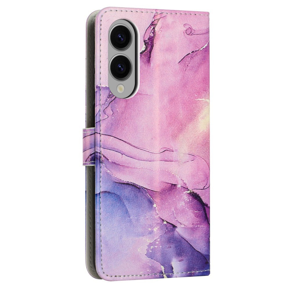 EIDERWOOD Samsung Galaxy S25 Edge Marmor Mønstret Kunstskinn Flip Deksel m. Stropp - Lilla