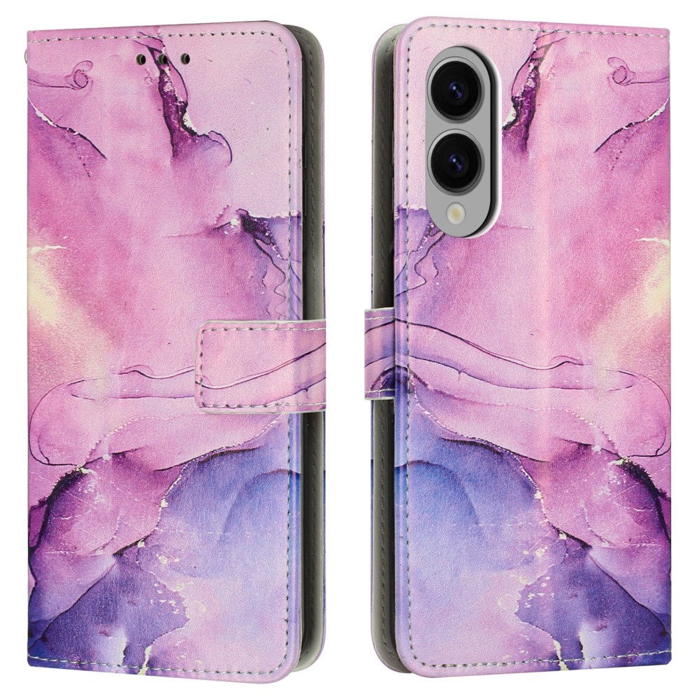 EIDERWOOD Samsung Galaxy S25 Edge Marmor Mønstret Kunstskinn Flip Deksel m. Stropp - Lilla