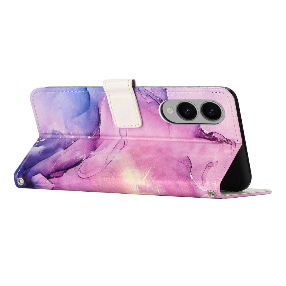 EIDERWOOD Samsung Galaxy S25 Edge Marmor Mønstret Kunstskinn Flip Deksel m. Stropp - Lilla