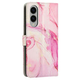 EIDERWOOD Samsung Galaxy S25 Edge Marmor Mønstret Kunstskinn Flip Deksel m. Stropp - Rosa