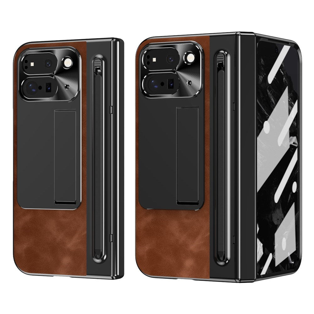 EIDERWOOD Google Pixel 10 Pro Fold Deksel med Bakside i Kunstskinn - Kickstand - Stylusholder - Svart / Mørk Brun