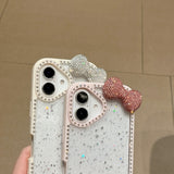 EIDERWOOD iPhone 16 Hybrid Deksel med 3D Sløyfe og Rhinestones - Gjennomsiktig / Svart