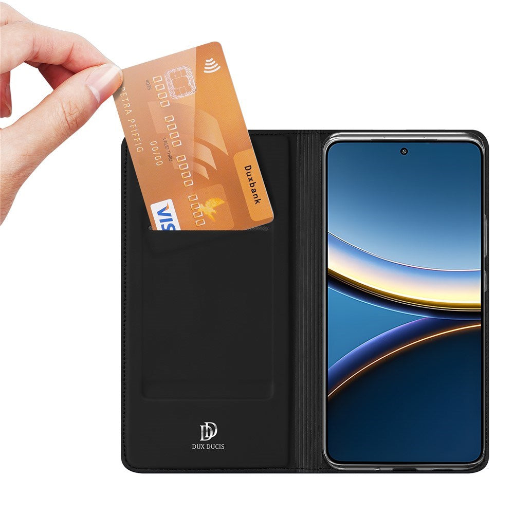 Xiaomi Poco F7 Pro EIDERWOOD Kunstskinn Flip Deksel m. Kortlomme & Stativfunksjon – Svart