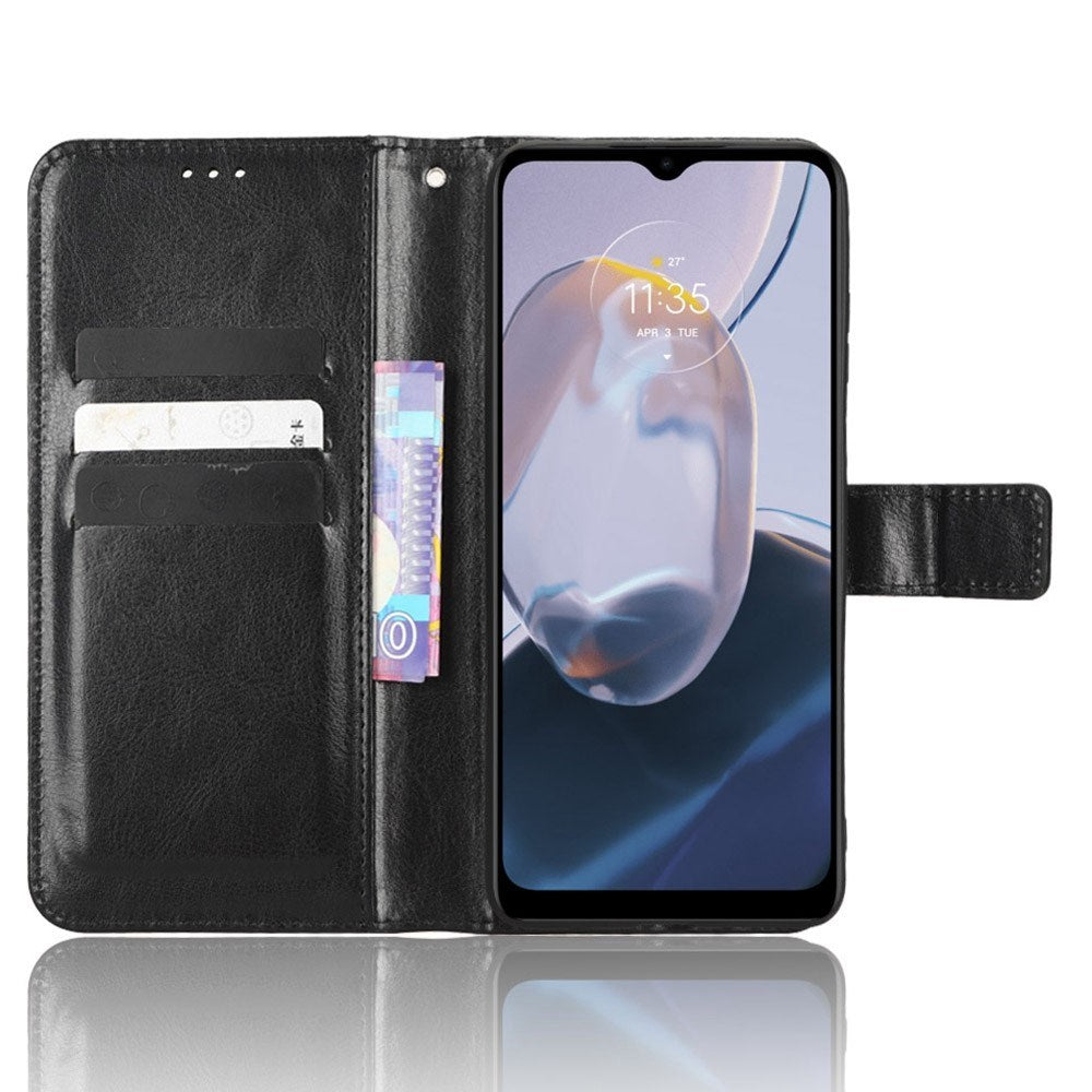 EIDERWOOD Motorola Moto E22 / E22i Kunstskinn Flip Deksel med Stativ & Lommebok - Svart