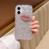 EIDERWOOD iPhone 16 Hybrid Deksel med Rhinestone og 3D Kyssmunn - Hvit