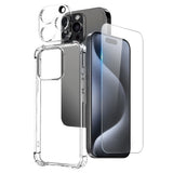 NORTHJO iPhone 15 Pro 3-i-1 Beskyttelsessett med Støtdempende Fleksibelt Plast Deksel & Skjermbeskytter i Herdet Glass & Kameralinseglass - Gjennomsiktig