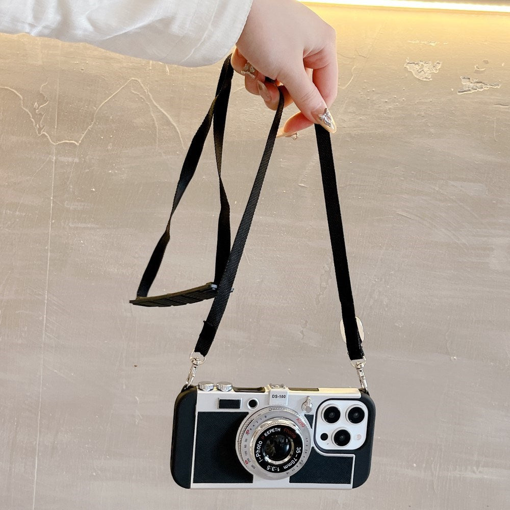 EIDERWOOD iPhone 14 Pro Retro Kamera Deksel med Skulderstropp – Svart