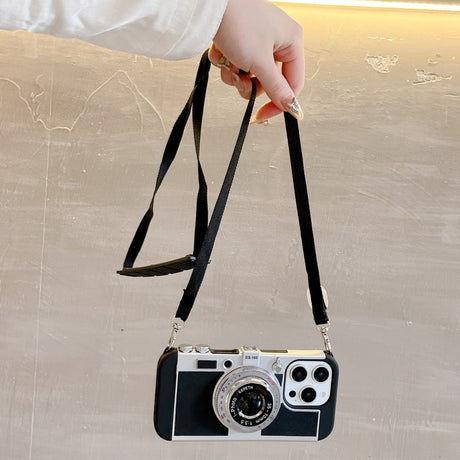 EIDERWOOD iPhone 14 Pro Max Retro Kamera Deksel med Skulderstropp – Svart