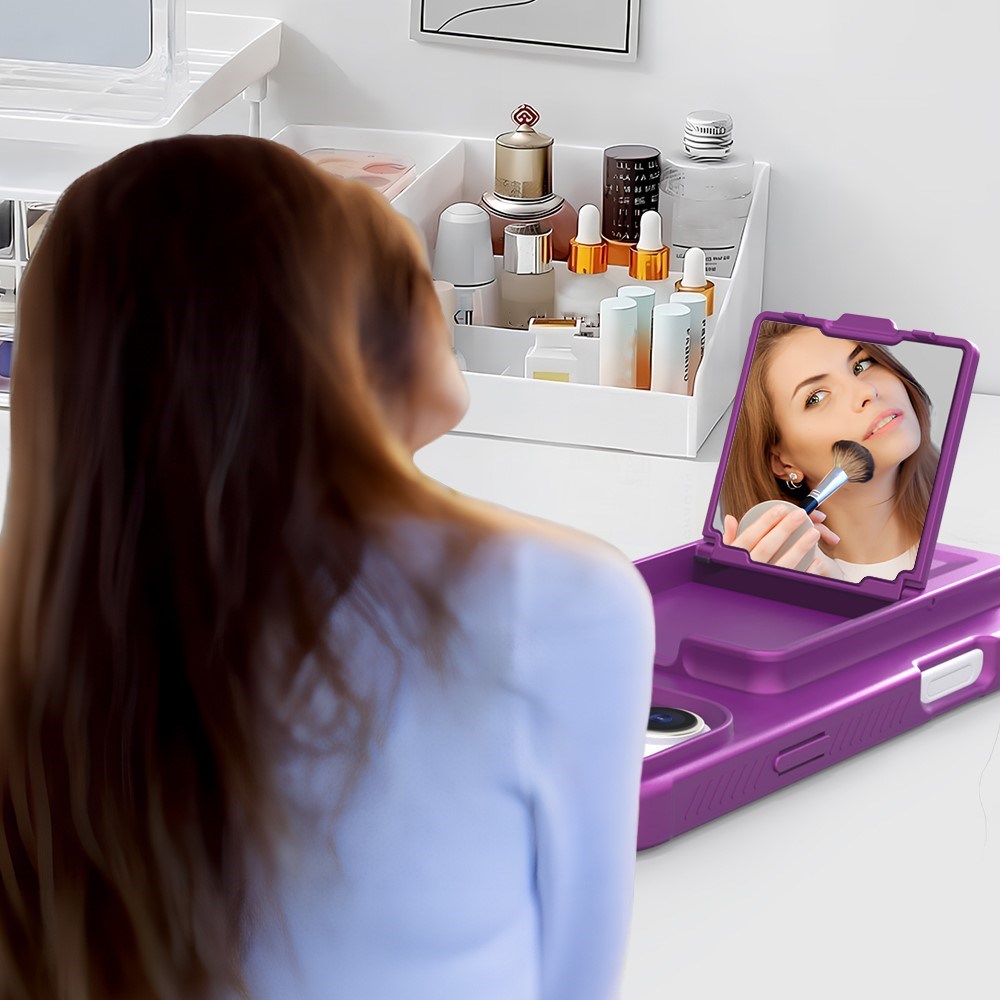 EIDERWOOD iPhone 16 Pro Max Fleksibelt Plast Deksel med Kortholder & Innebygd Speil – Mørk Lilla