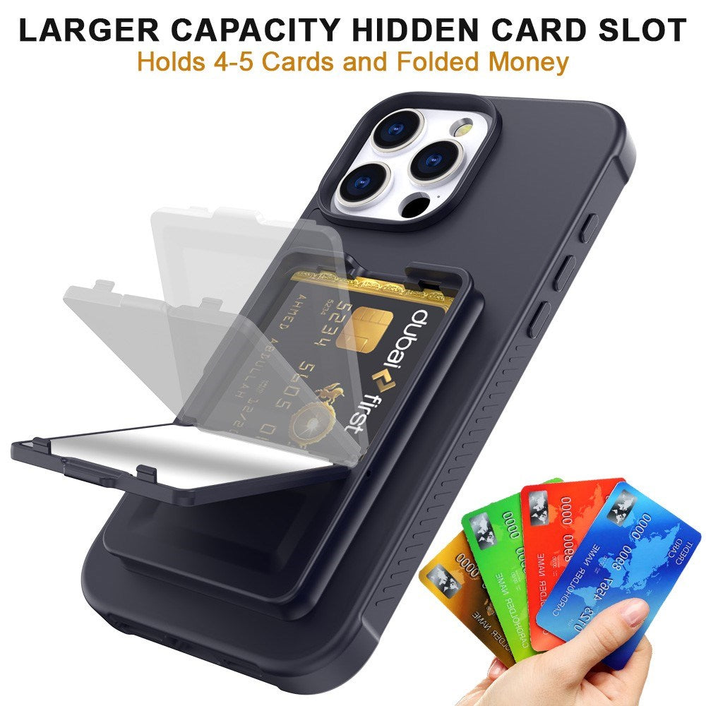 EIDERWOOD iPhone 16 Pro Max Fleksibelt Plast Deksel med Kortholder & Innebygd Speil – Svart