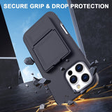 EIDERWOOD iPhone 16 Pro Max Fleksibelt Plast Deksel med Kortholder & Innebygd Speil – Svart