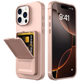 EIDERWOOD iPhone 16 Pro Fleksibelt Plast Deksel med Kortholder & Innebygd Speil – Rose Gold