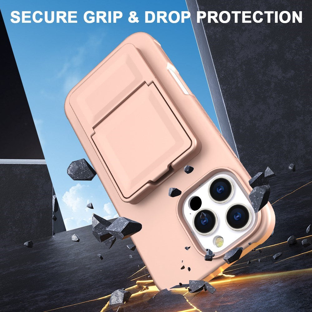 EIDERWOOD iPhone 16 Pro Fleksibelt Plast Deksel med Kortholder & Innebygd Speil – Rose Gold