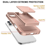 EIDERWOOD iPhone 16 Pro Fleksibelt Plast Deksel med Kortholder & Innebygd Speil – Rose Gold