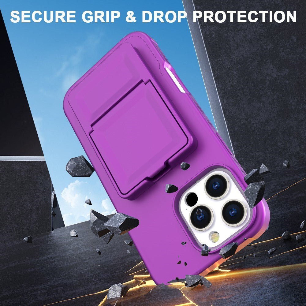 EIDERWOOD iPhone 16 Pro Fleksibelt Plast Deksel med Kortholder & Innebygd Speil – Mørk Lilla