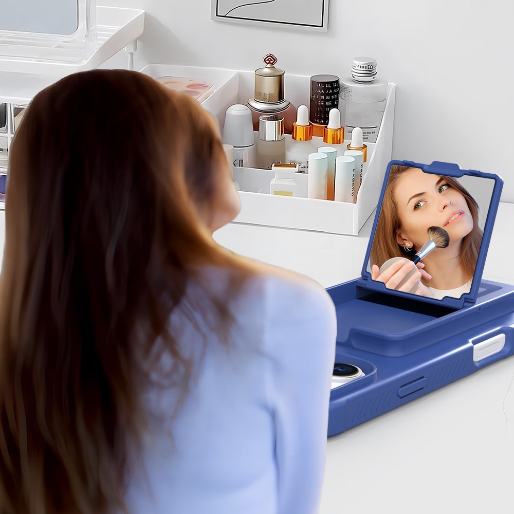 EIDERWOOD iPhone 16 Pro Fleksibelt Plast Deksel med Kortholder & Innebygd Speil – Blå